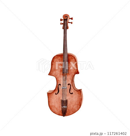 Classical Violin String Instrument. Hand drawn watercolor illustration isolated from the background. Wooden fiddle clip art. Perfect design for cards, graduation certificates, gifts for musicians Classical Violin String Instrument. Hand drawn watercolor illustration isolated from the background. Wooden fiddle clip art. Perfect design for cards, graduation certificates, gifts for musicians 117261402