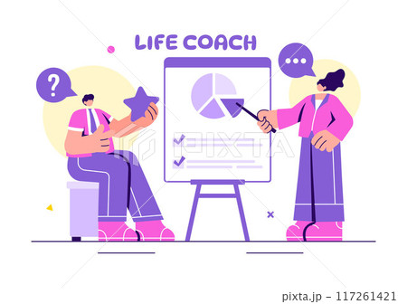 Life Coach Vector Illustration for Consultation, Education, Motivation, Mentoring Perspective and Self Coaching in Business Flat Cartoon Background 117261421