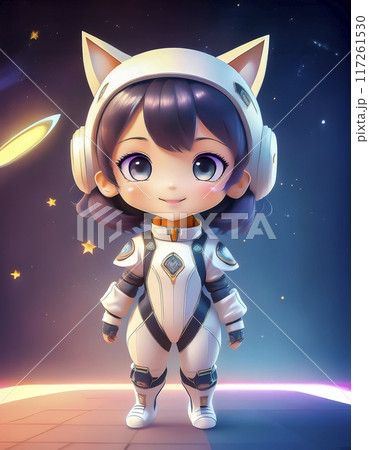 ちびキャラ　宇宙服の衣装を着た少女のイメージ素材 117261530
