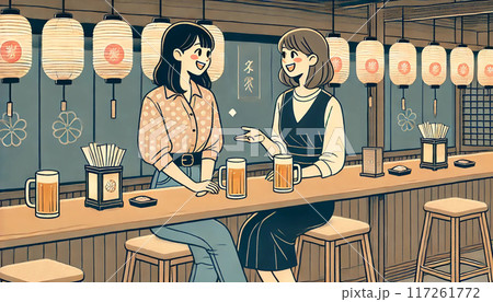 女性、居酒屋、おしゃべり 117261772