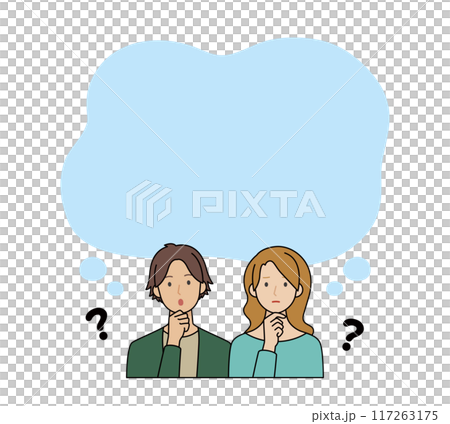 Couple thinking with speech bubble 117263175