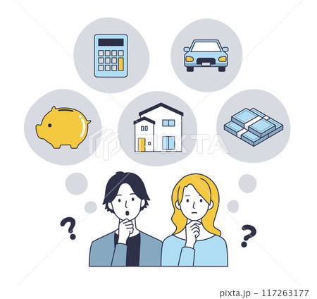 お金と資産について悩む夫婦	 117263177