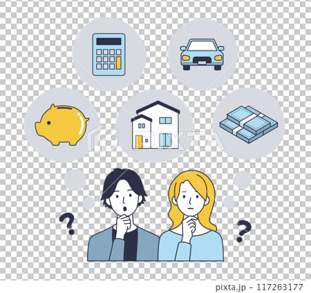 お金と資産について悩む夫婦	 117263177