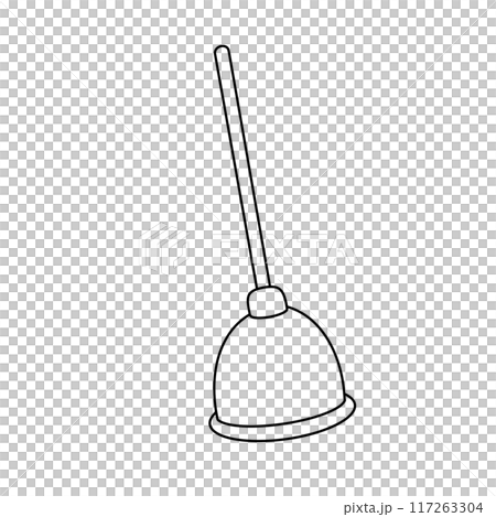 A plunger is shown in a black and white drawing A plunger is shown in a black and white drawing 117263304