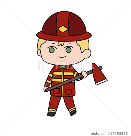 A cartoonish drawing of a young man in a red 117263388