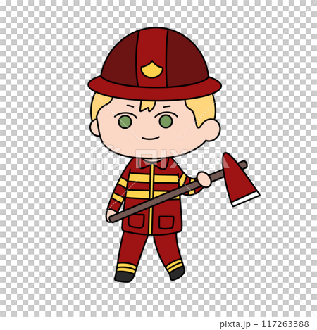 A cartoonish drawing of a young man in a red 117263388