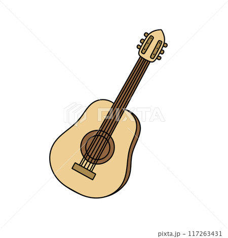 A guitar is drawn in a cartoon style A guitar is drawn in a cartoon style 117263431