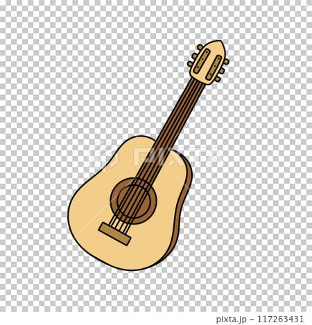 A guitar is drawn in a cartoon style 117263431