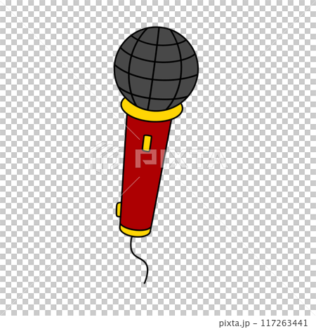 A red microphone with a black globe on top 117263441