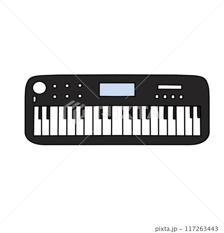 A black keyboard with a blue screen 117263443