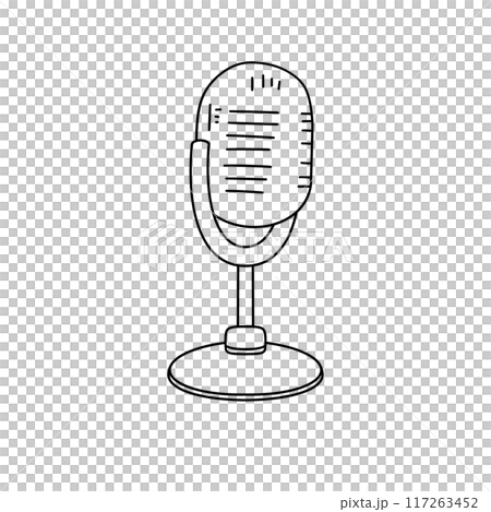 A microphone is drawn in black and white A microphone is drawn in black and white 117263452