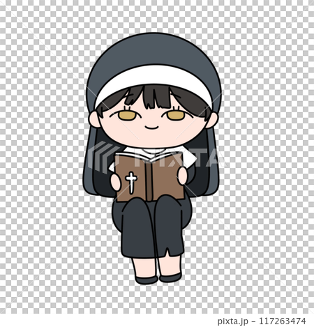 A cartoon nun is reading a book A cartoon nun is reading a book 117263474