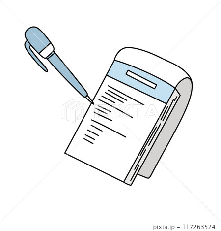 A pen is writing on a piece of paper 117263524