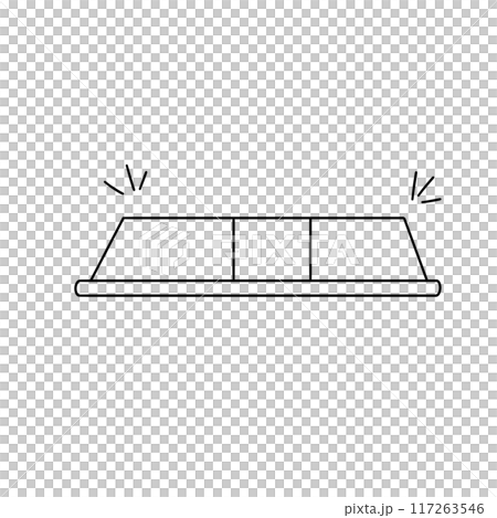 A black and white drawing of a traffic light with a red light on top 117263546