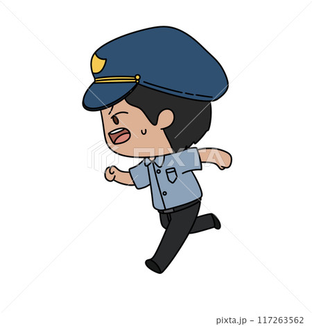 A cartoonish police officer is running away from a villain 117263562
