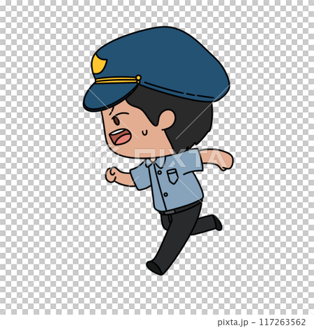 A cartoonish police officer is running away from a villain 117263562