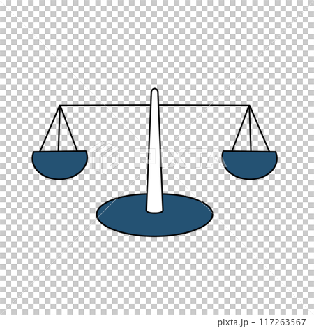 A blue scale with two equal weights on each side A blue scale with two equal weights on each side 117263567