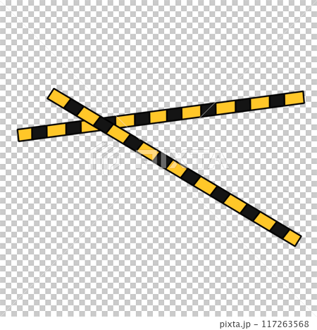 Two yellow and black striped poles are shown on a white background 117263568