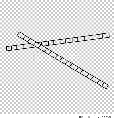 Two long, thin, black and white strips of cardboard with a white background Two long, thin, black and white strips of cardboard with a white background 117263606