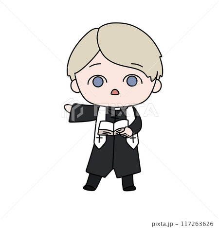 A cartoonish drawing of a young man dressed in a black robe and white vest A cartoonish drawing of a young man dressed in a black robe and white vest 117263626