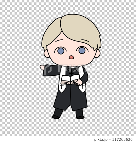 A cartoonish drawing of a young man dressed in a black robe and white vest A cartoonish drawing of a young man dressed in a black robe and white vest 117263626