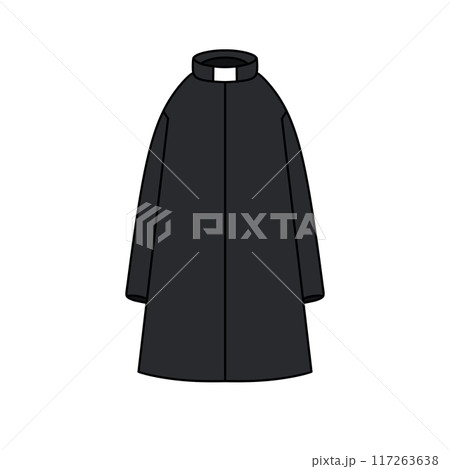 A black coat with a collar and a white label on the collar A black coat with a collar and a white label on the collar 117263638