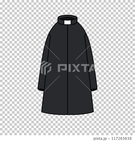 A black coat with a collar and a white label on the collar A black coat with a collar and a white label on the collar 117263638