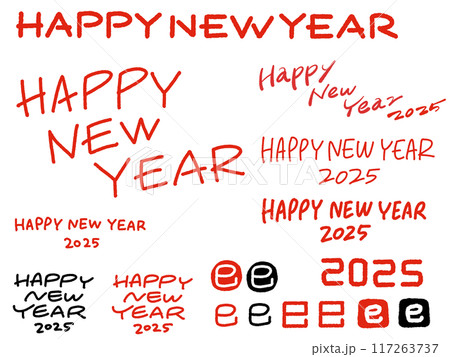 手書きのHAPPY NEW YEAR 2025 巳 ハンコ 文字 手描き風 手書きのHAPPY NEW YEAR 2025 巳 ハンコ 文字 手描き風 117263737