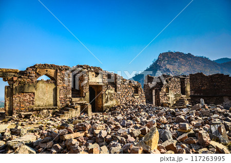 Portion of the ruins of Bhangarh fort in Alwar, Rajasthan, India Portion of the ruins of Bhangarh fort in Alwar, Rajasthan, India 117263995
