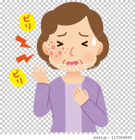 中年婦女因帶狀皰疹疼痛的症狀 中年婦女因帶狀皰疹疼痛的症狀 117264049