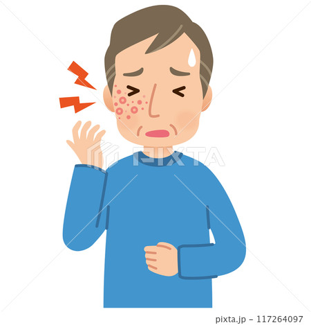 帯状疱疹ができて痛みがある中年男性 症状 帯状疱疹ができて痛みがある中年男性 症状 117264097