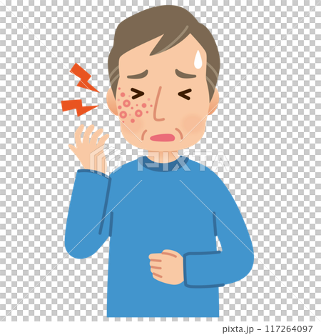 帯状疱疹ができて痛みがある中年男性 症状 帯状疱疹ができて痛みがある中年男性 症状 117264097