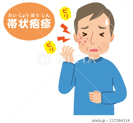 帯状疱疹ができて痛みがある中年男性　症状 117264114