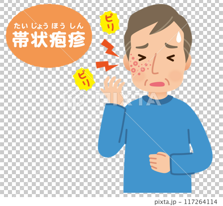 帯状疱疹ができて痛みがある中年男性　症状 117264114