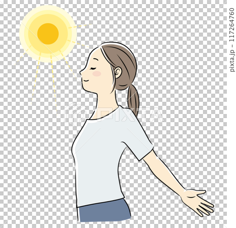 朝日を浴びて深呼吸する女性 朝日を浴びて深呼吸する女性 117264760