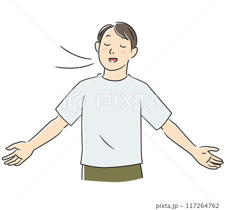 両手を広げて深呼吸する男性 117264762