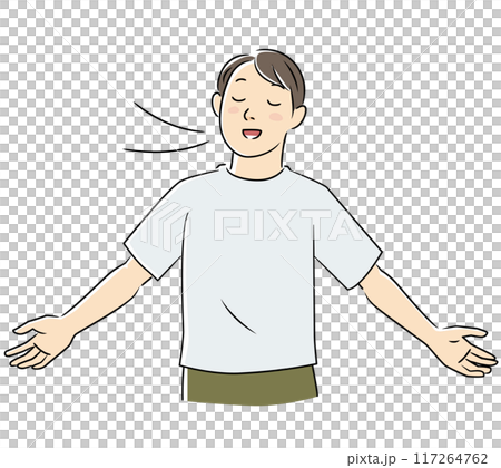 両手を広げて深呼吸する男性 117264762