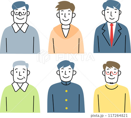 いろいろな年代の男性の上半身セット 117264821