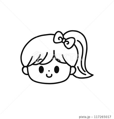 ポニーテールの女の子・顔アイコン・線画 ポニーテールの女の子・顔アイコン・線画 117265017