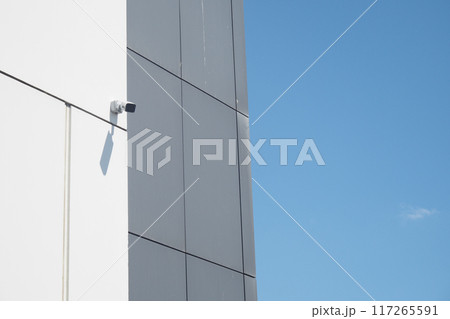 A Modern Surveillance Camera is installed on a Minimalist Architectural Building Design 117265591