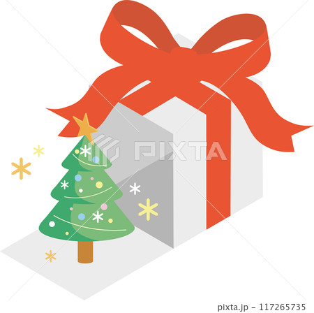アイソメトリック　クリスマス　ツリー　プレゼント　ギフト　イラスト素材 117265735