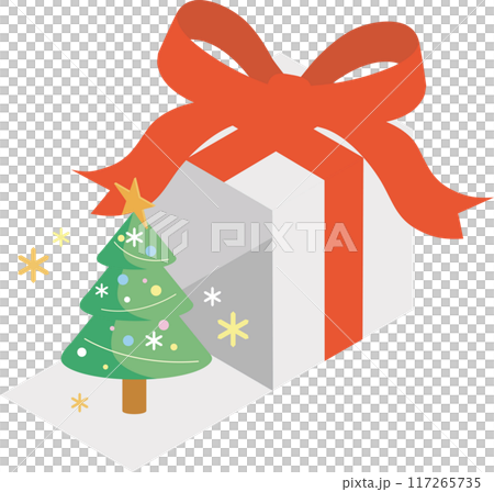 アイソメトリック　クリスマス　ツリー　プレゼント　ギフト　イラスト素材 117265735
