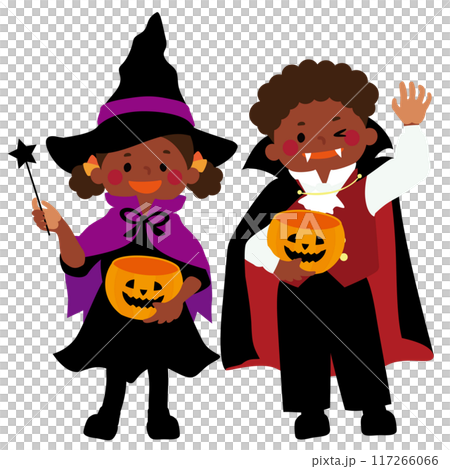 ハロウィーン用のコスプレを楽しむ子供たちのベクターイラスト ハロウィーン用のコスプレを楽しむ子供たちのベクターイラスト 117266066