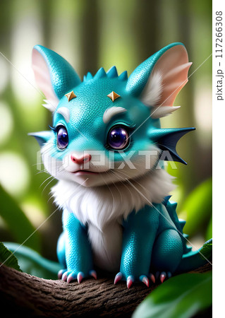 Funny dragon. Close up. Blurred background. 117266308