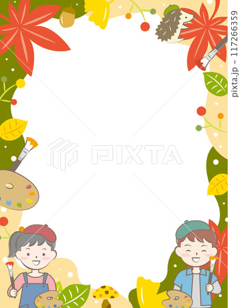 子供と芸術の秋のフレーム　紅葉　絵画 117266359