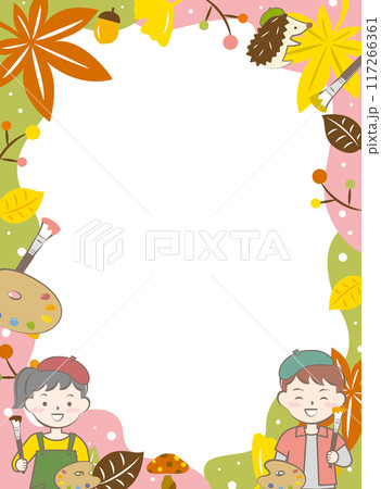 子供と芸術の秋のフレーム　紅葉　絵画 117266361