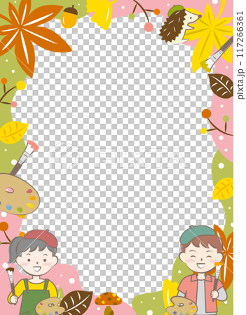 子供と芸術の秋のフレーム　紅葉　絵画 117266361