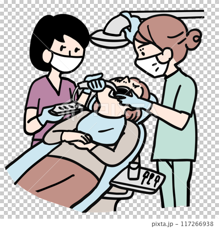 Dentist, dental assistant and patient Dentist, dental assistant and patient 117266938
