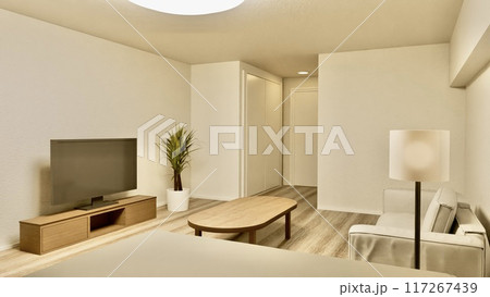 オレンジの照明の夜のワンルーム 117267439