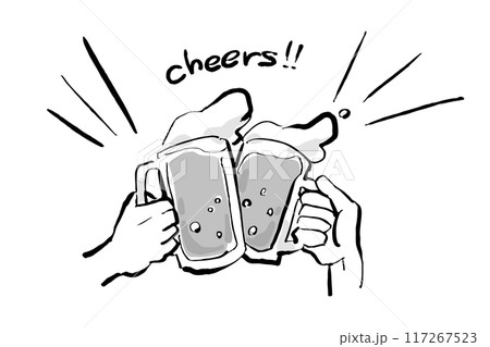 ビールの乾杯イラスト(cheers、グレースケール) ビールの乾杯イラスト(cheers、グレースケール) 117267523